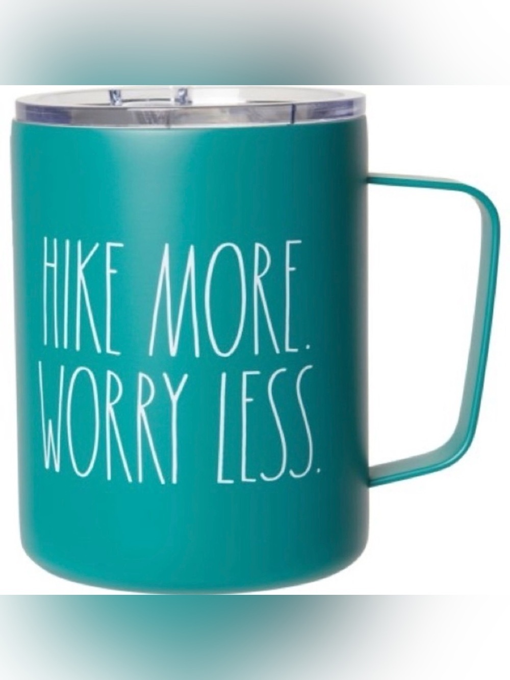 NEW - Rae Dunn - HIKE MORE WORRY LESS - Insulated Travel Mug with Lid - 12 oz.